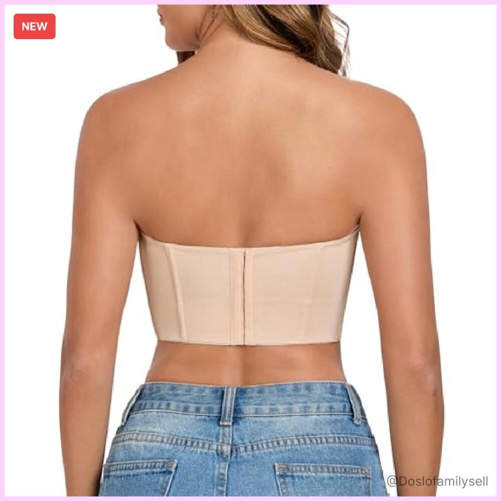 Longline Strapless Bustier Bra Full Coverage Anti Slip Underwire Corset Top - Picture 4 of 8